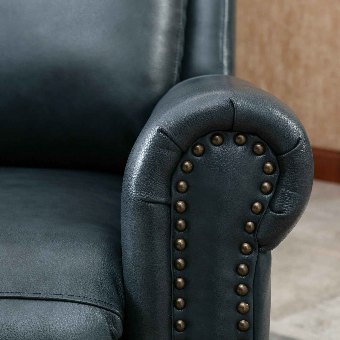 Genuine Leather Push Back Recliner Chair with Comfortable Arms and Back
