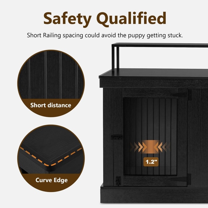 Mcombo Large Dog Crate Furniture TV Stand,Wooden Dog Kennel with Double Doors 1861