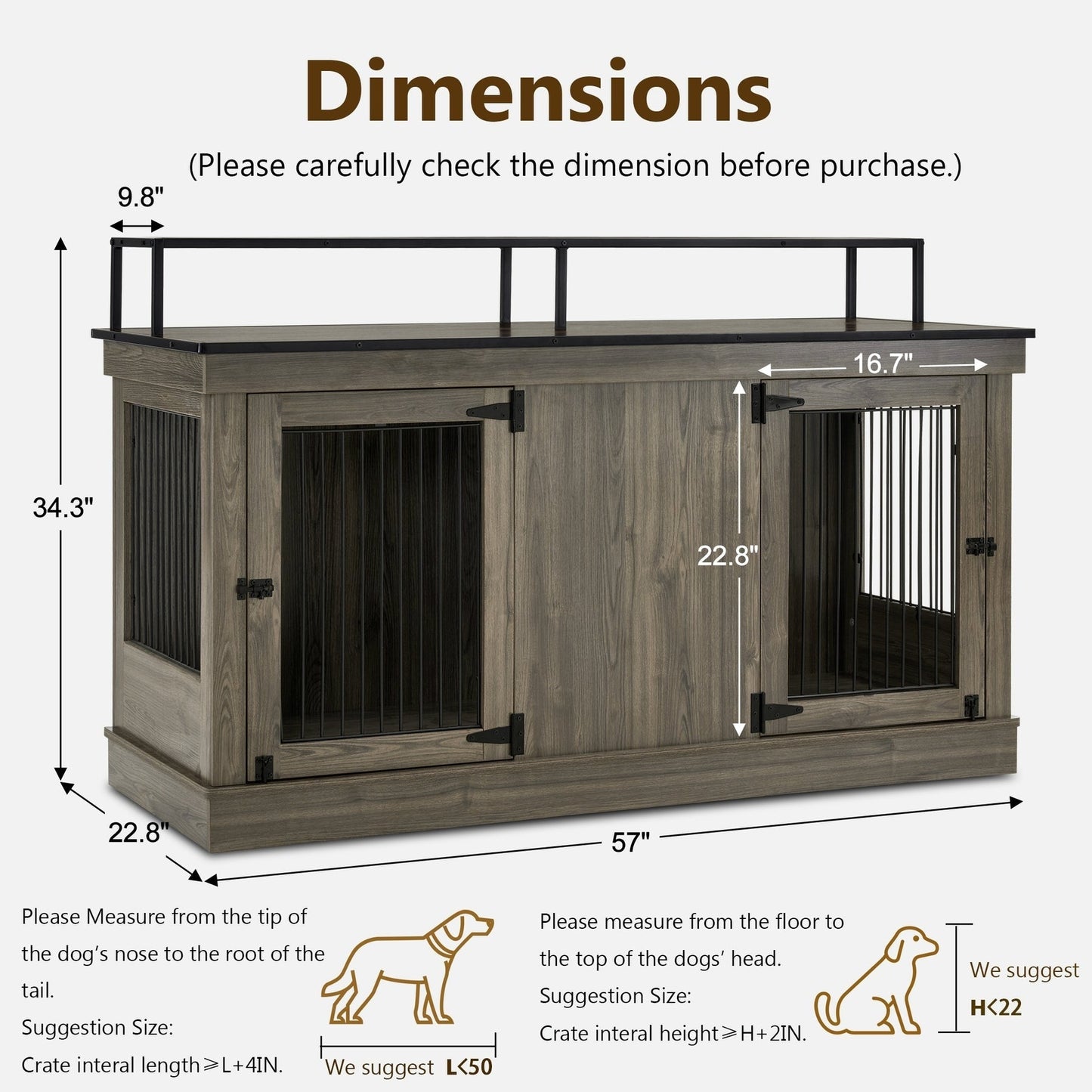 Mcombo Large Dog Crate Furniture TV Stand,Wooden Dog Kennel with Double Doors 1861