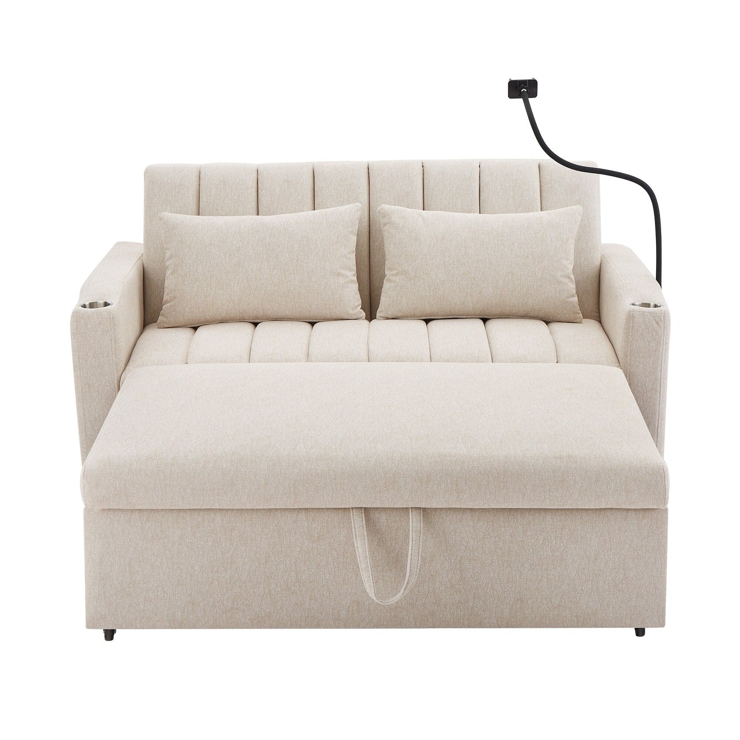 Roomfitters Convertible Loveseat Sofa Bed with USB Ports, Side Pockets, Cup Holders, and Swivel Phone Holder for Living Room
