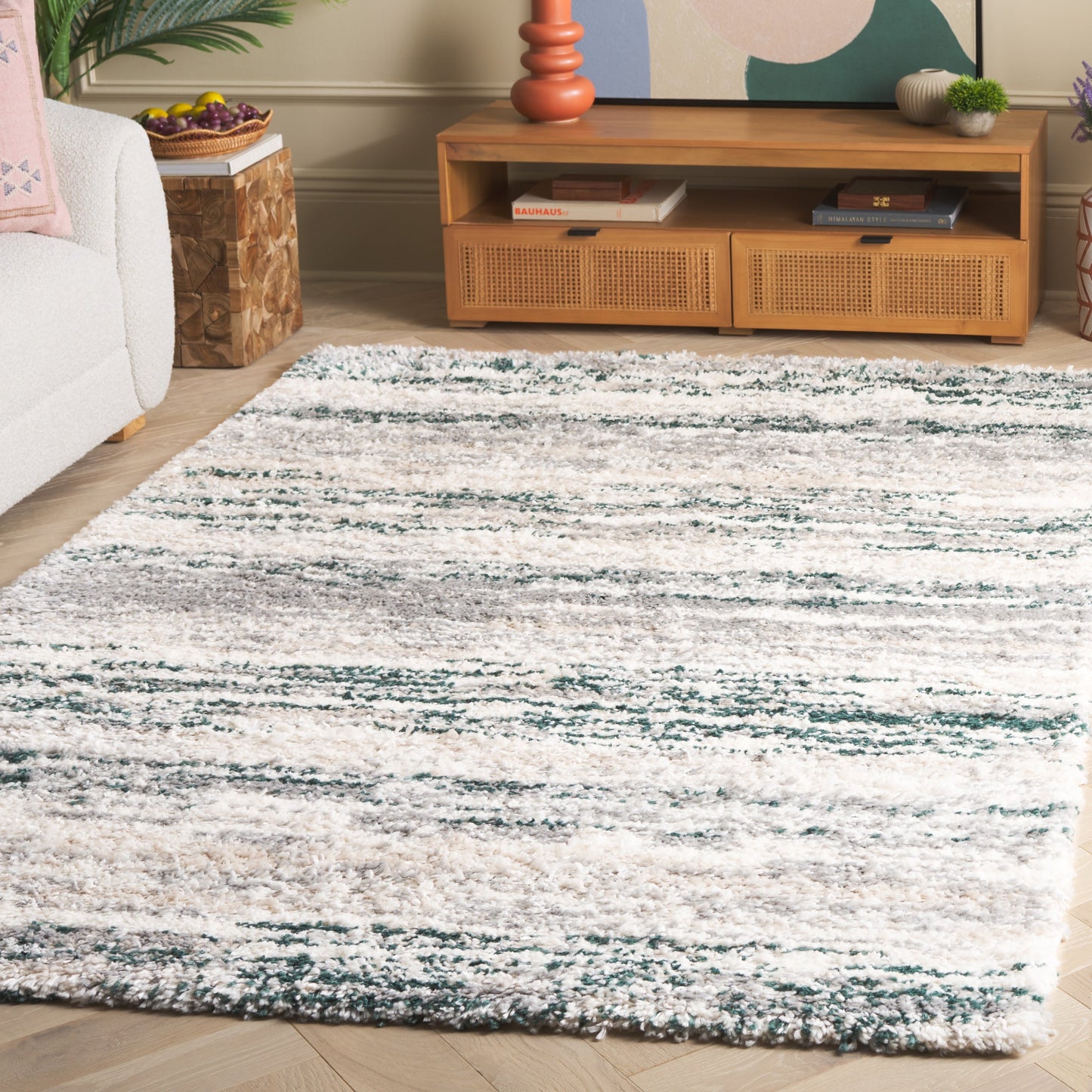 SAFAVIEH Fontana Shag Mevlide Modern Stripe 2-inch Thick Rug