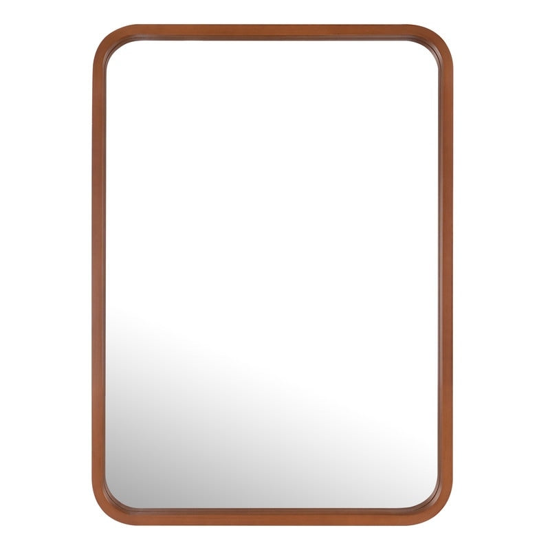 Round Corner Rectangle Farm Wall Mirror with Solid Wood Frame