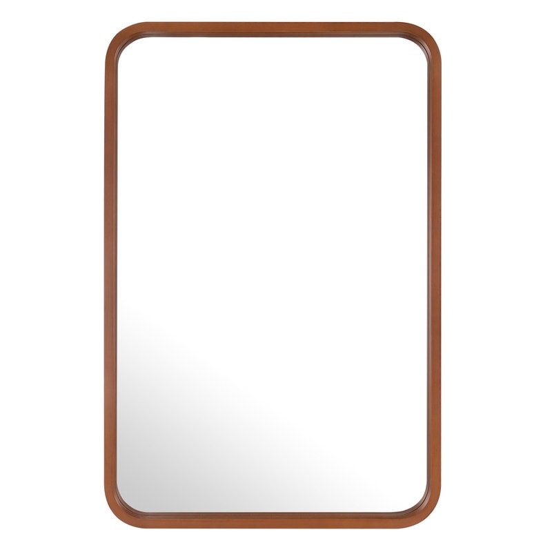 Round Corner Rectangle Farm Wall Mirror with Solid Wood Frame