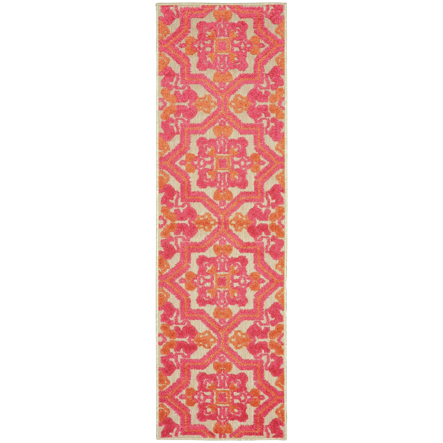 Vista Home Capri Mixed Pile Pink/Orange Floral Indoor- Outdoor Rug.