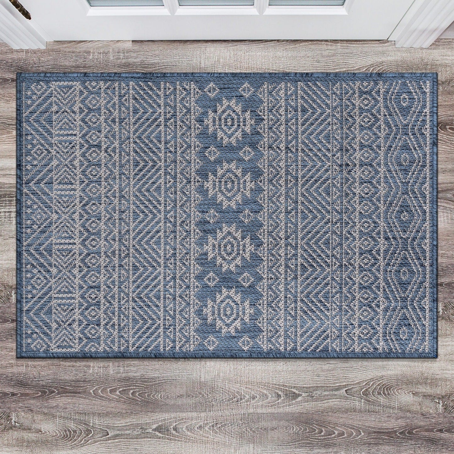 World Rug Gallery Distressed Geometric Bohemian Textured Flat Weave Indoor/Outdoor Area Rug