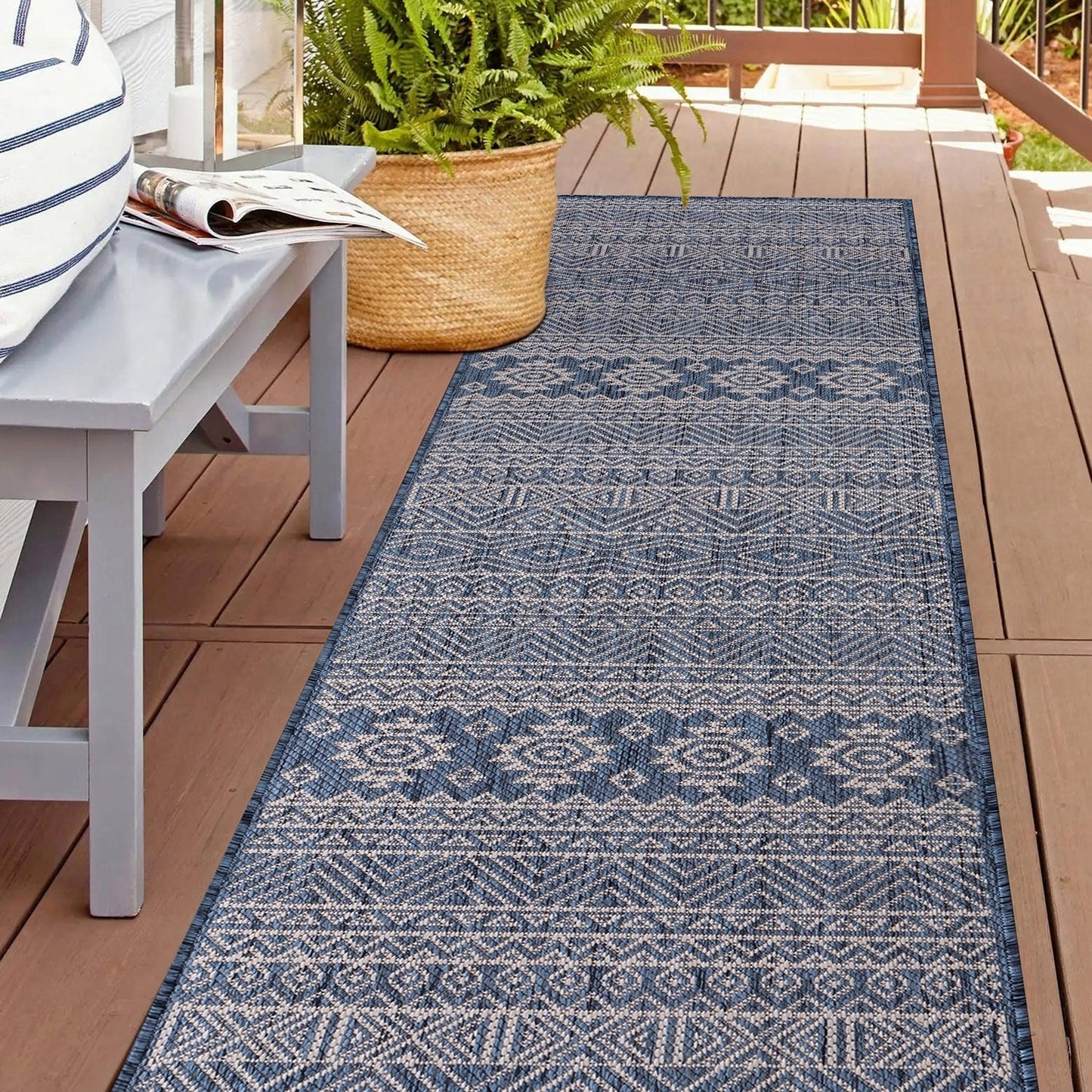 World Rug Gallery Distressed Geometric Bohemian Textured Flat Weave Indoor/Outdoor Area Rug