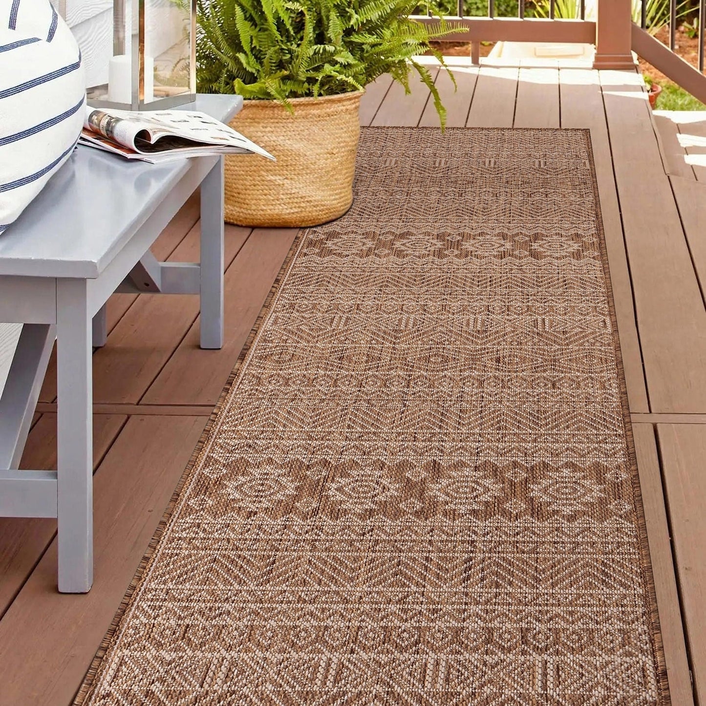 World Rug Gallery Distressed Geometric Bohemian Textured Flat Weave Indoor/Outdoor Area Rug