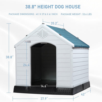 BOSSIN Plastic Dog House for Small to Large Sized Dogs, Indoor Outdoor Insulated Doghouse Puppy Shelter with Elevated Floor