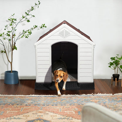 BOSSIN Plastic Dog House for Small to Large Sized Dogs, Indoor Outdoor Insulated Doghouse Puppy Shelter with Elevated Floor