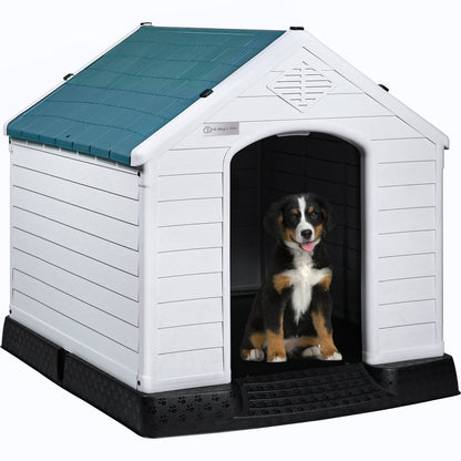 BOSSIN Plastic Dog House for Small to Large Sized Dogs, Indoor Outdoor Insulated Doghouse Puppy Shelter with Elevated Floor