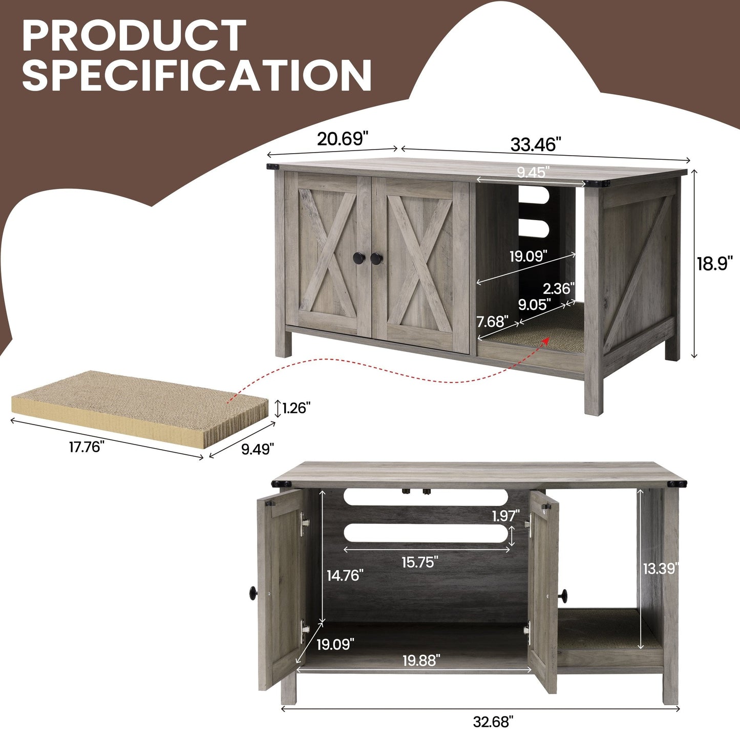 Cat Litter Box Enclosure, Hidden Wood Cat Washroom Furniture with Scratching Post