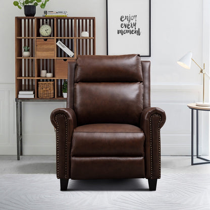 Genuine Leather Push Back Recliner Chair with Comfortable Arms and Back