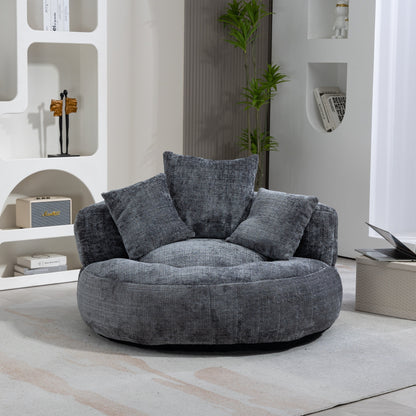 Gray Oversized 42.52 Chenille Lazy Bean Bag Single Sofa with Three Pillows for Bedroom