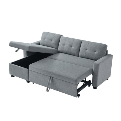 Grey 81.5'' Linen Convertible Sleeper Sofa with Reversible Storage Chaise