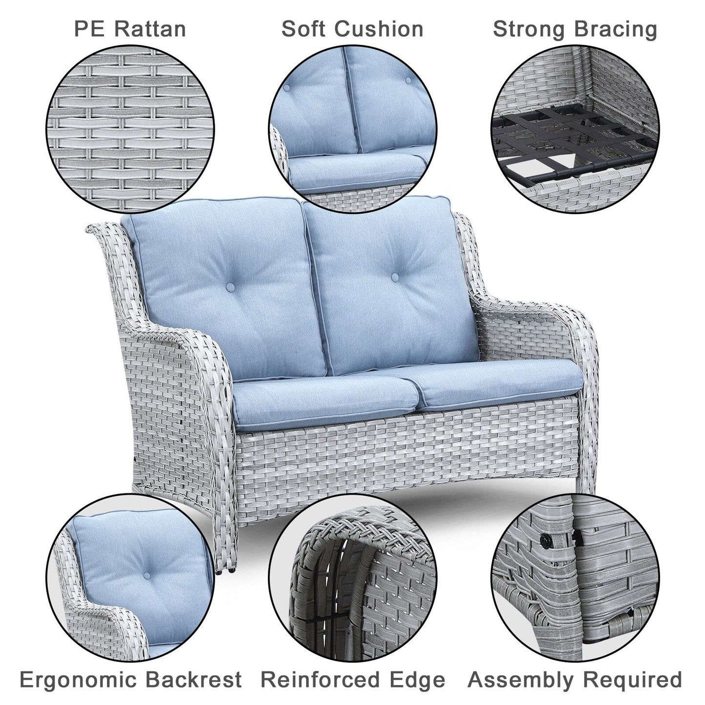 Gymojoy Outdoor Loveseat Wicker Sofa Set Rattan Sofa