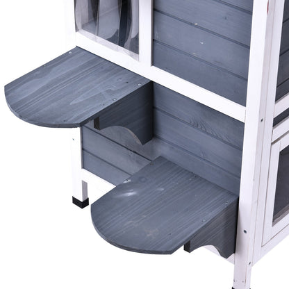 PawHut Fir Wood 2-Story Outdoor Cat House, Wooden Feral Cat Shelter with Openable Asphalt Roof for Indoor/Outdoor, White / Grey