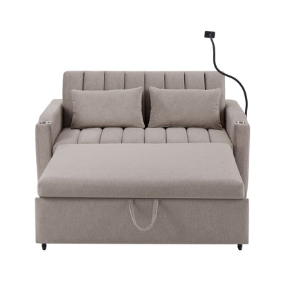 Roomfitters Convertible Loveseat Sofa Bed with USB Ports, Side Pockets, Cup Holders, and Swivel Phone Holder for Living Room