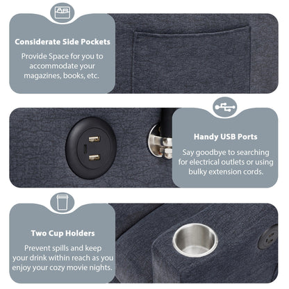 Roomfitters Convertible Loveseat Sofa Bed with USB Ports, Side Pockets, Cup Holders, and Swivel Phone Holder for Living Room