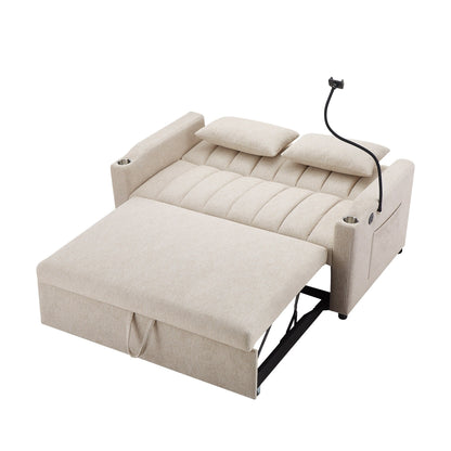 Roomfitters Convertible Loveseat Sofa Bed with USB Ports, Side Pockets, Cup Holders, and Swivel Phone Holder for Living Room