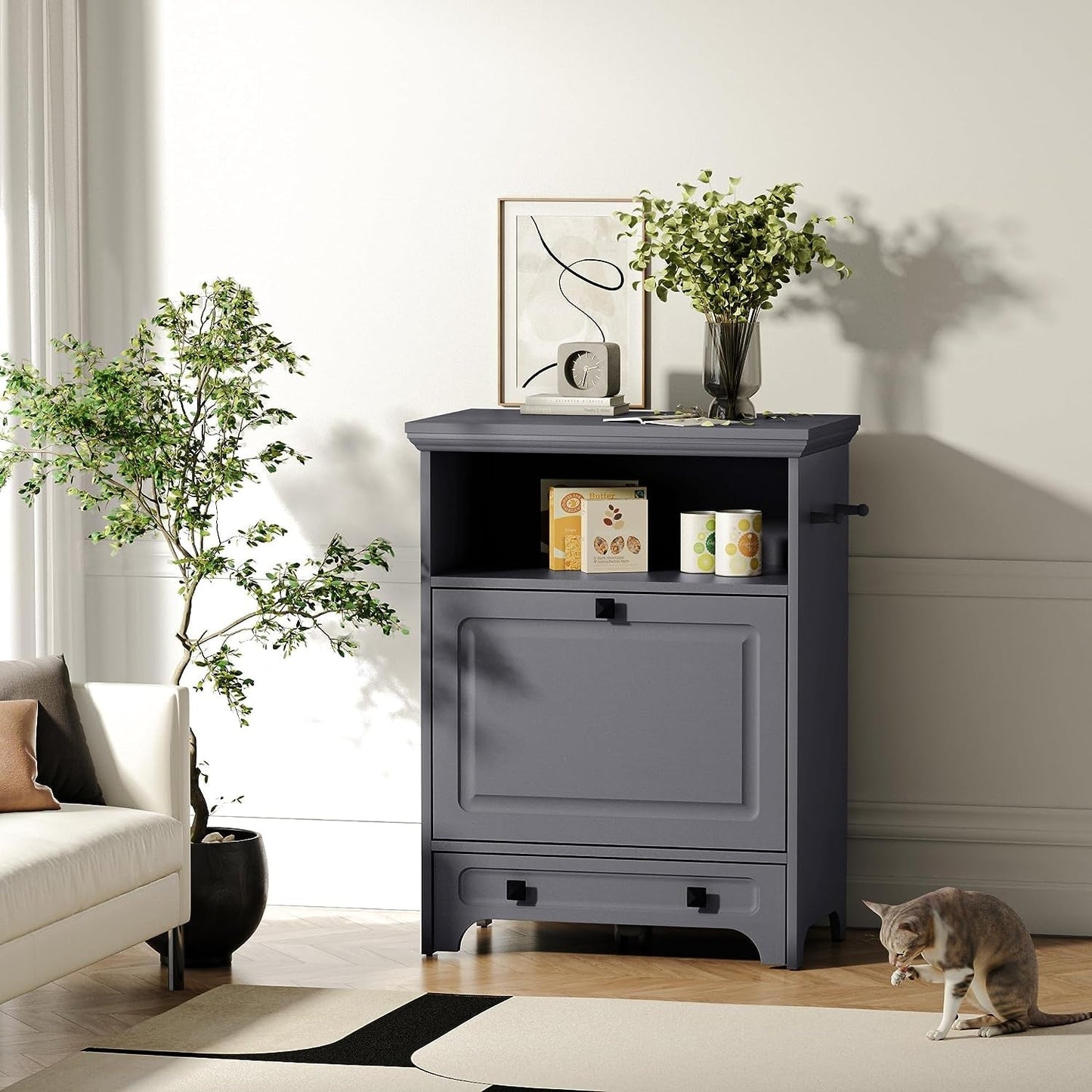 Roomfitters Dog Feeding Station with 2 Elevated Dog Bowls, Tilt Out Pet Feeding Cabinet Station