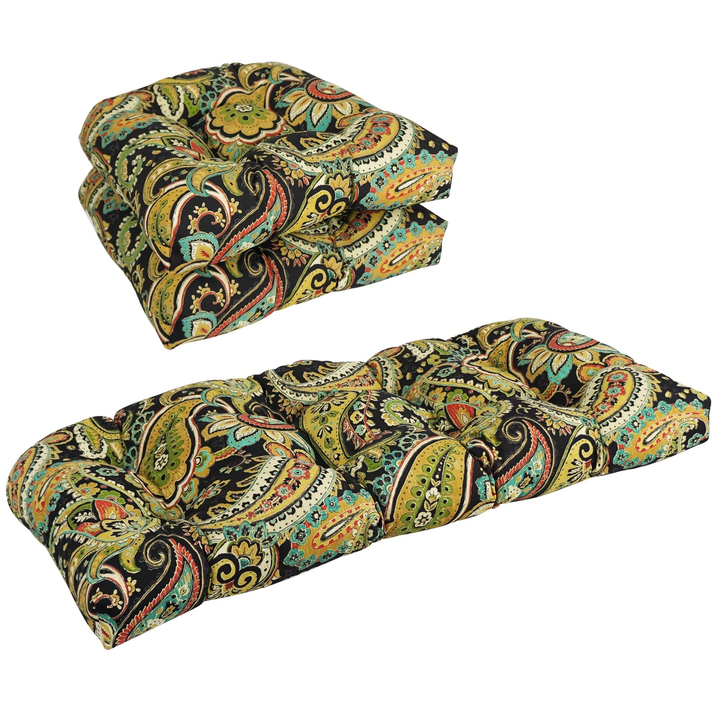 Rounded Back Tufted Indoor/Outdoor Settee Cushion Set (Set of 3) - 19 x 19