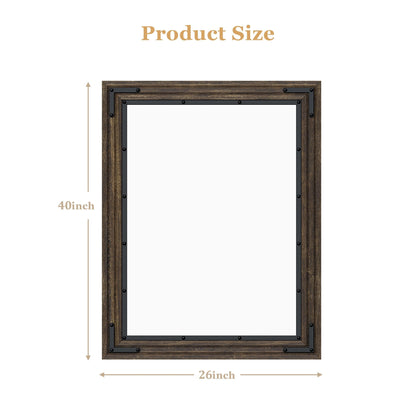 Rustic Wooden Framed Wall Mirror, Natural Wood Bathroom Vanity Mirror