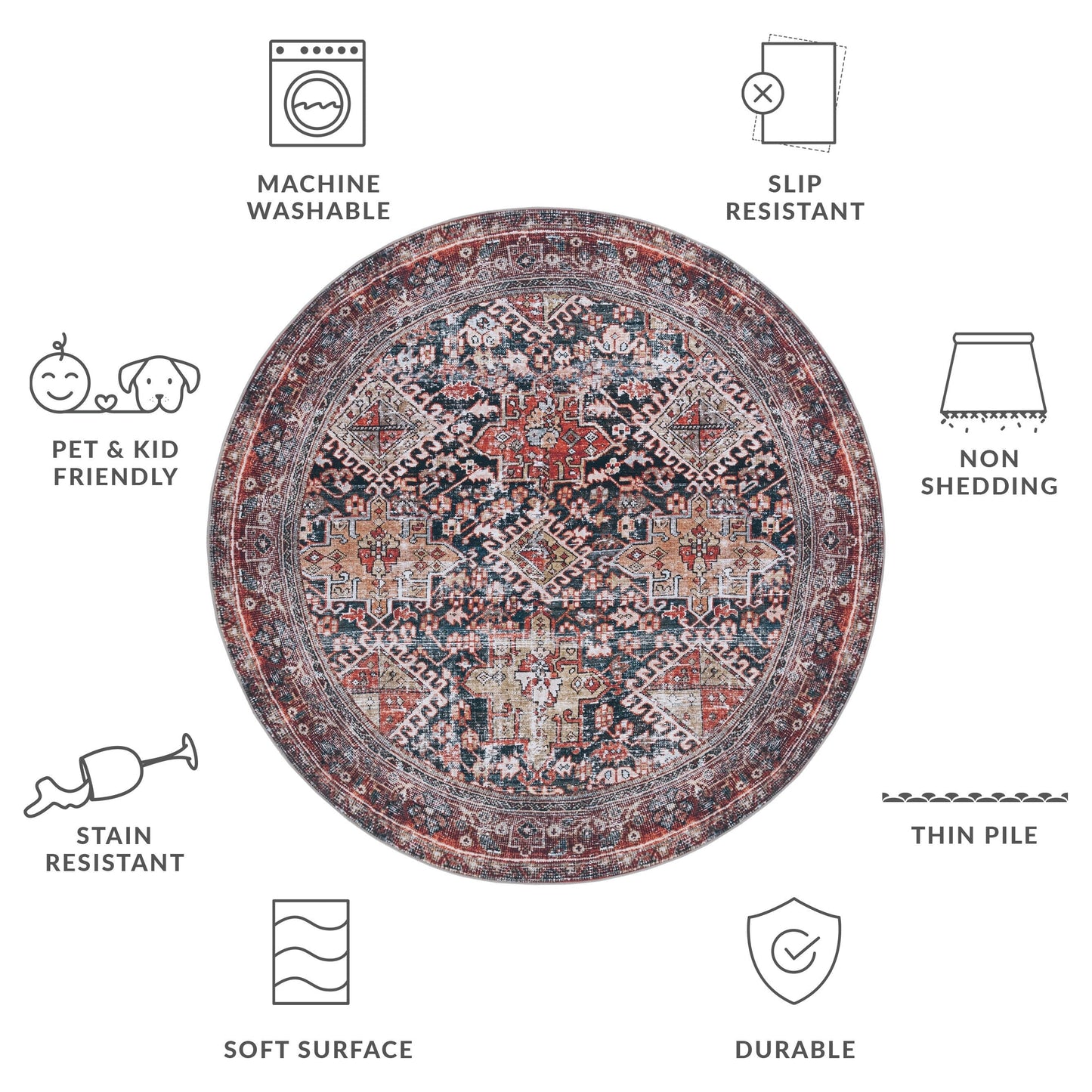 SAFAVIEH Tucson Machine Washable Slip Resistant Eldora Traditional Rug