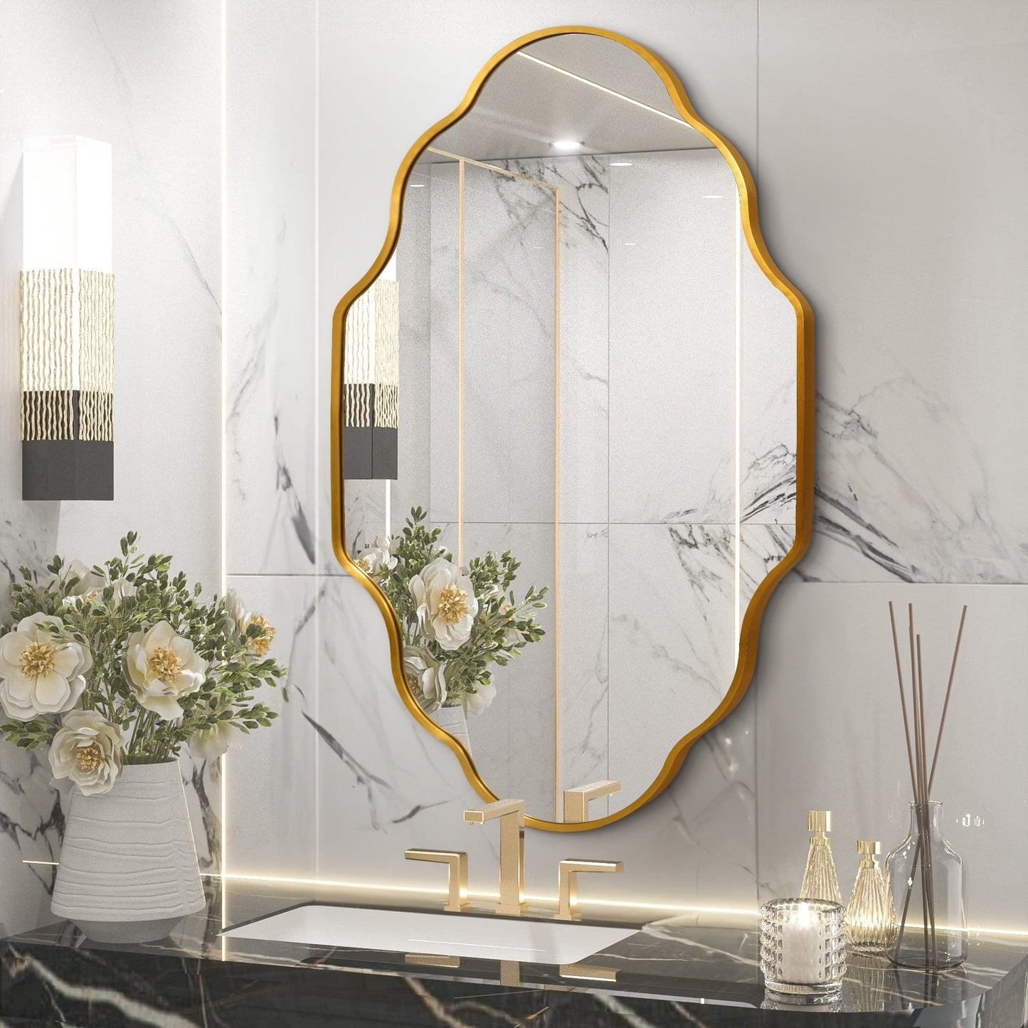 Scalloped Aluminum Alloy Framed Irregular Wall Mirror