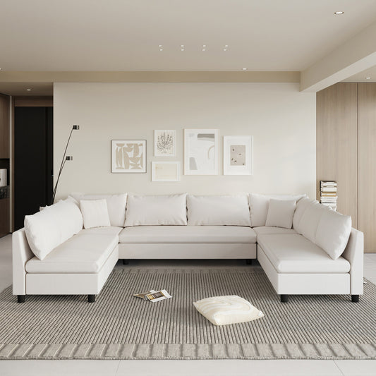 Sectional Sofa,Reversible U Shaped Chenille Couch Set,Free Combination,Oversized 8 Seat Convertible Sofa