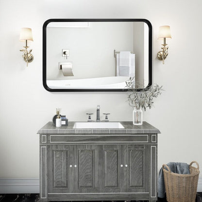 Round Corner Rectangle Farm Wall Mirror with Solid Wood Frame