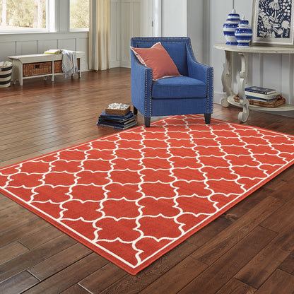 Vista Home Martinique Off-White/Brick Red Lattice Indoor/Outdoor Rug.