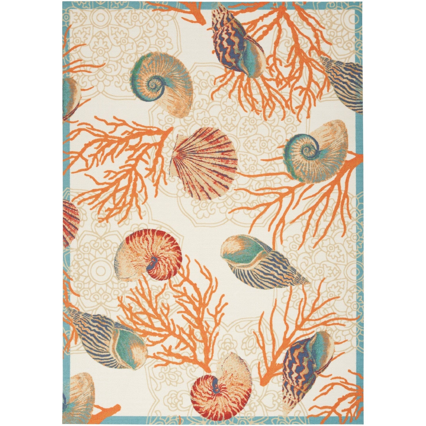 Waverly Sun & Shade Shore Thing Tropical Sea Shell Floral Indoor Outdoor Area Rug