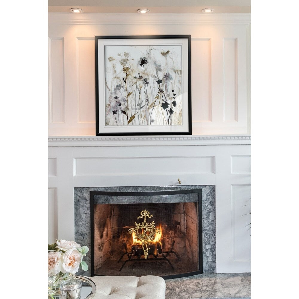 Wildflower Mist I -Custom Framed Print - blue, white, grey, yellow, green, silver, gold