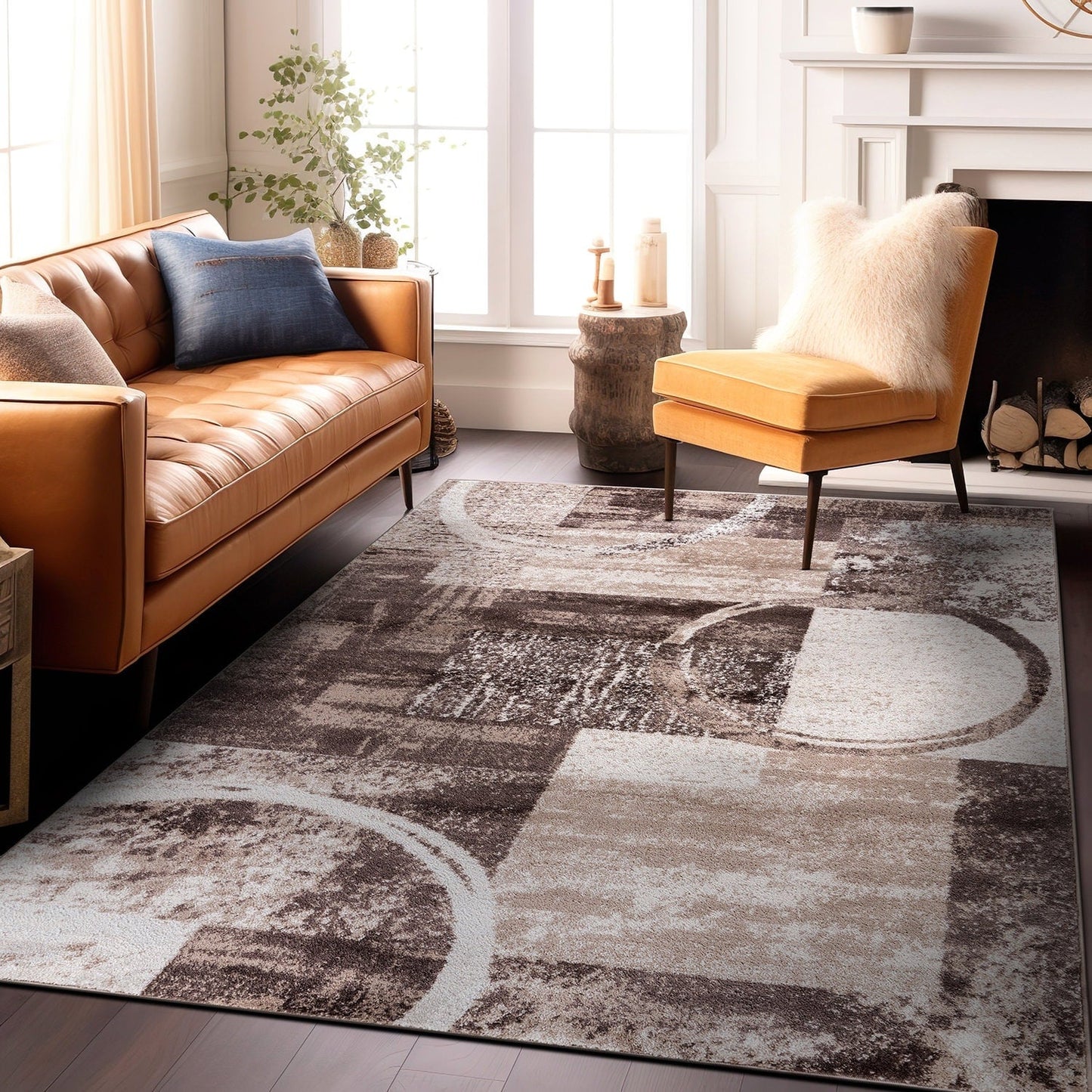 World Rug Gallery Abstract Polypropylene Machine-Made Circle Area Rug