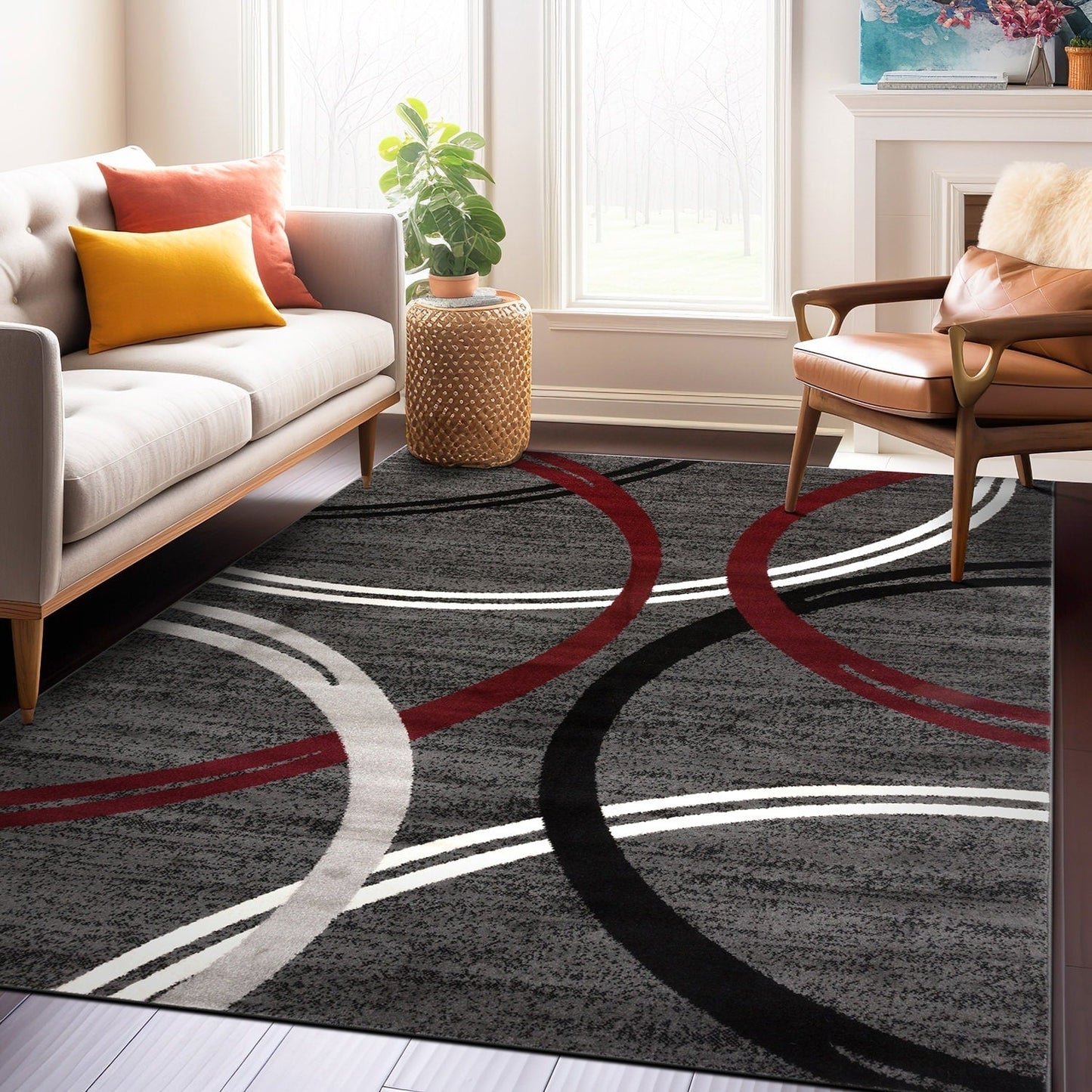 World Rug Gallery Contemporary Abstract Circles Design Area Rug