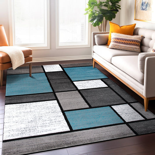 World Rug Gallery Contemporary Modern Boxed Color Block Area Rug