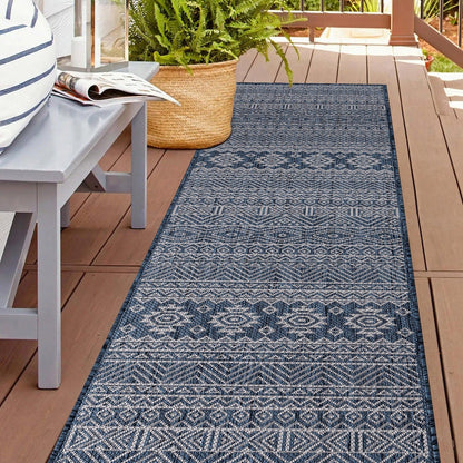 World Rug Gallery Distressed Geometric Bohemian Textured Flat Weave Indoor/Outdoor Area Rug