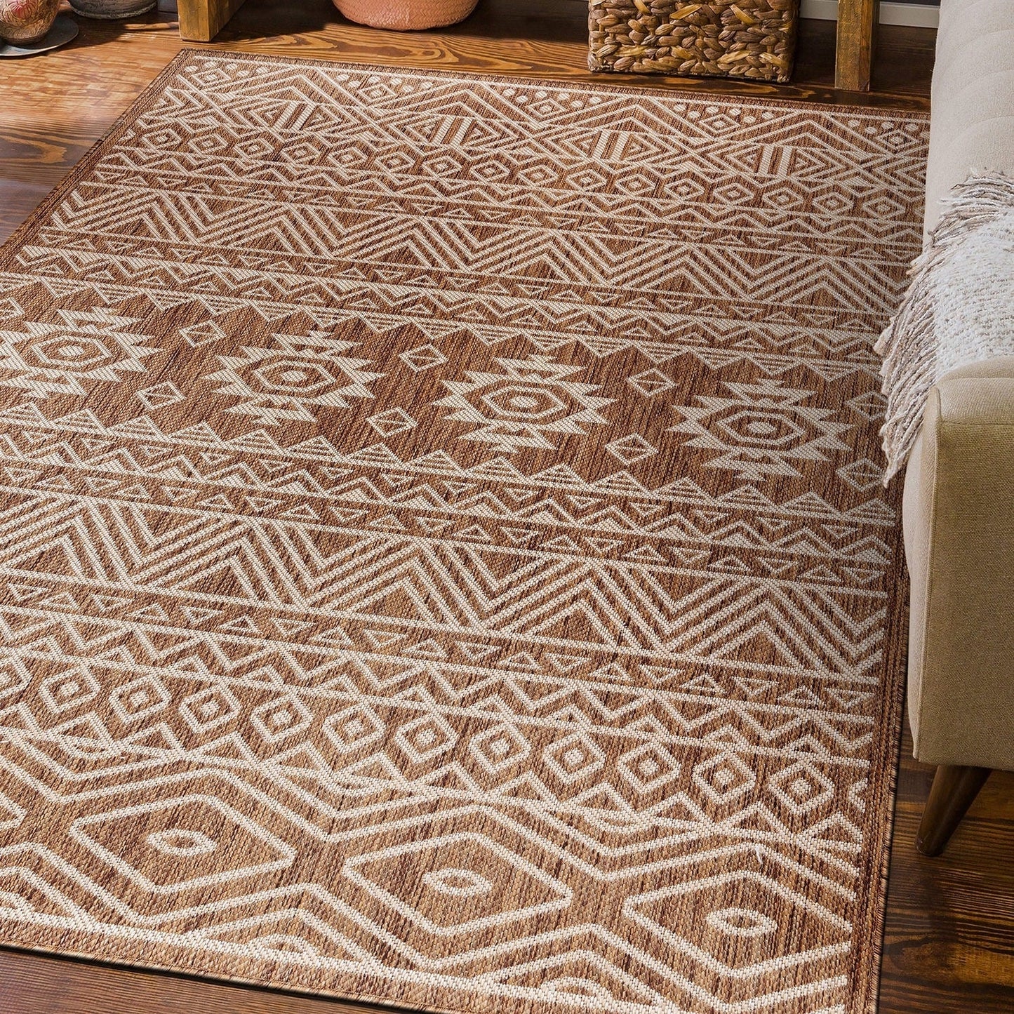 World Rug Gallery Distressed Geometric Bohemian Textured Flat Weave Indoor/Outdoor Area Rug